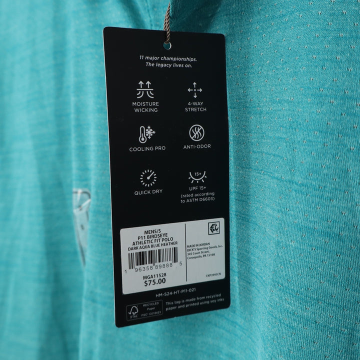 Walter Hagen Mens P11 Birdseye Athletic Fit Polo Shirt Aqua Blue Heather Small