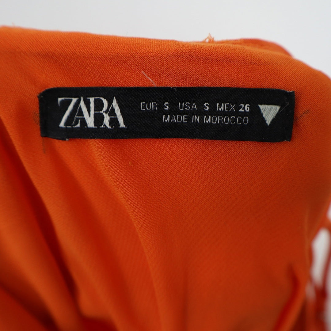 Zara Orange Cowl Neck Ruched Satin Mini Dress Small Sleeveless Side Drawstring