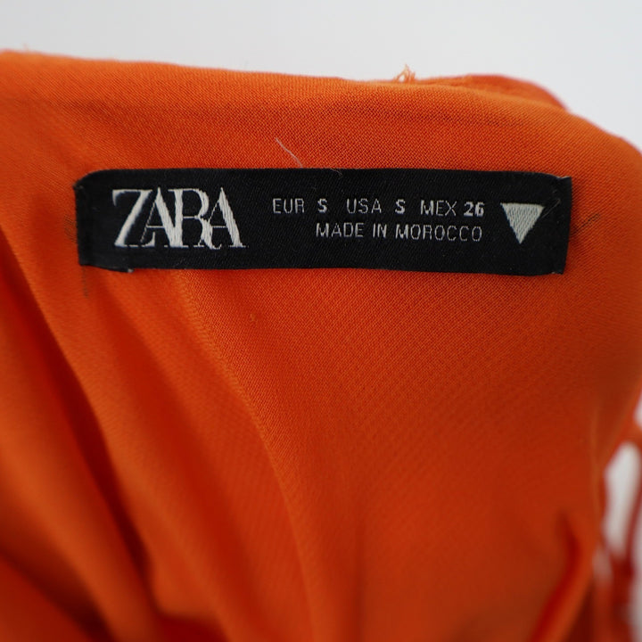 Zara Orange Cowl Neck Ruched Satin Mini Dress Small Sleeveless Side Drawstring