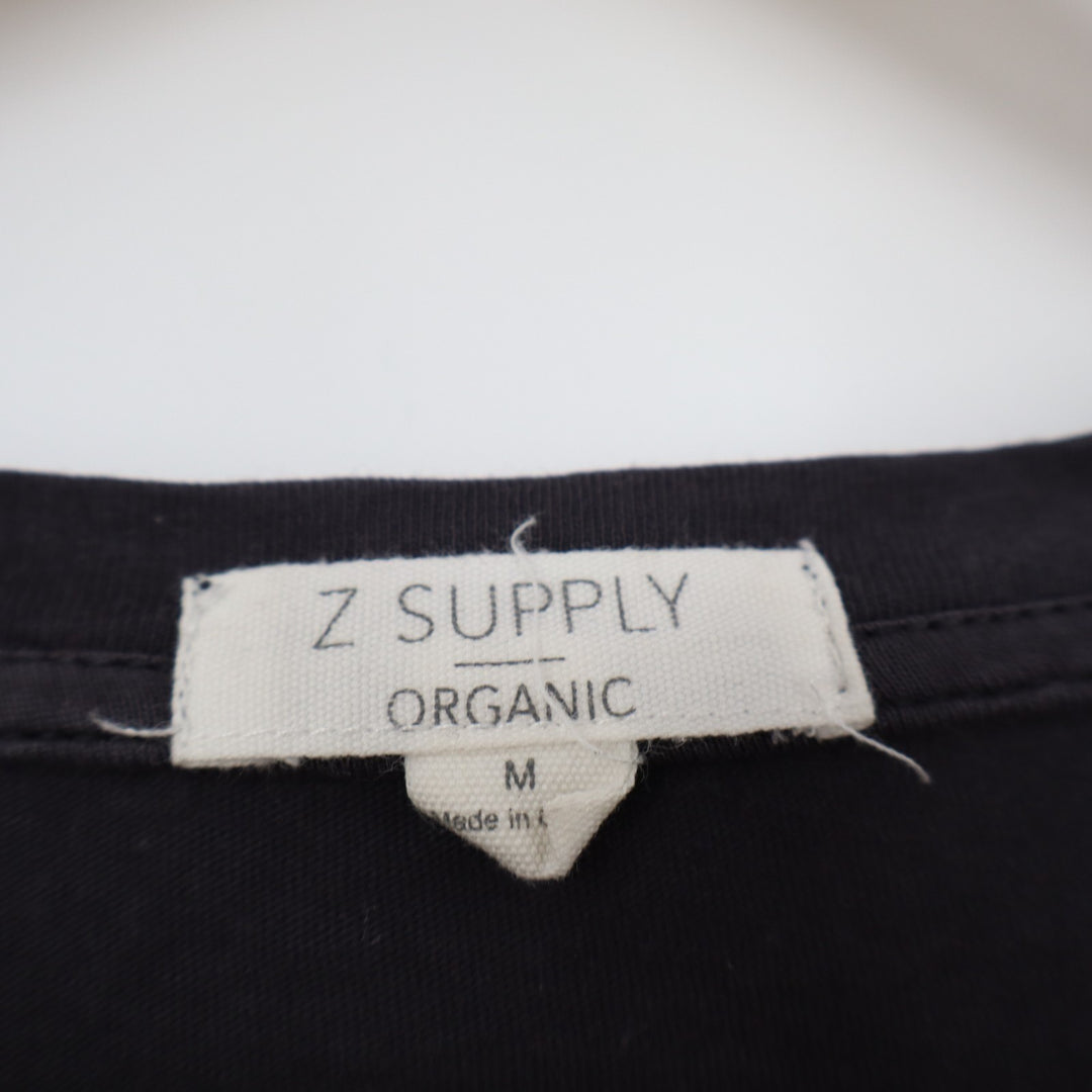 Z Supply Organic T-Shirt Womens Medium Black Cotton Long Sleeve Henley Neck