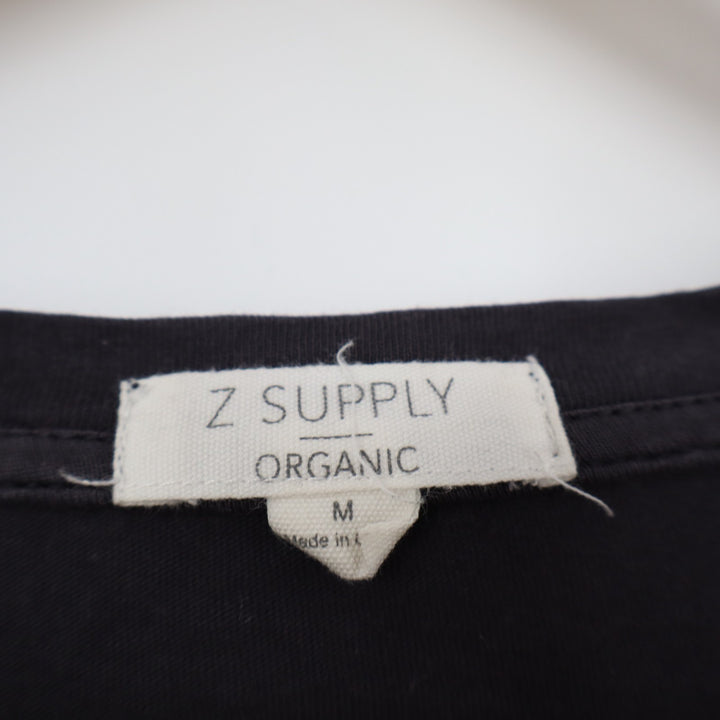 Z Supply Organic T-Shirt Womens Medium Black Cotton Long Sleeve Henley Neck