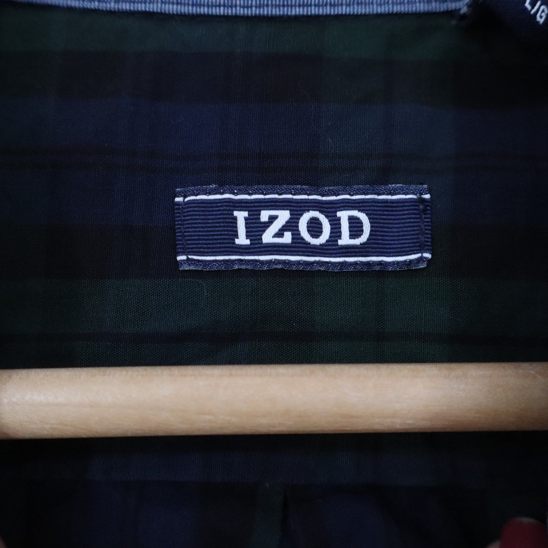IZOD Mens Black Watch Plaid Button Down Shirt Navy Green Cotton Large