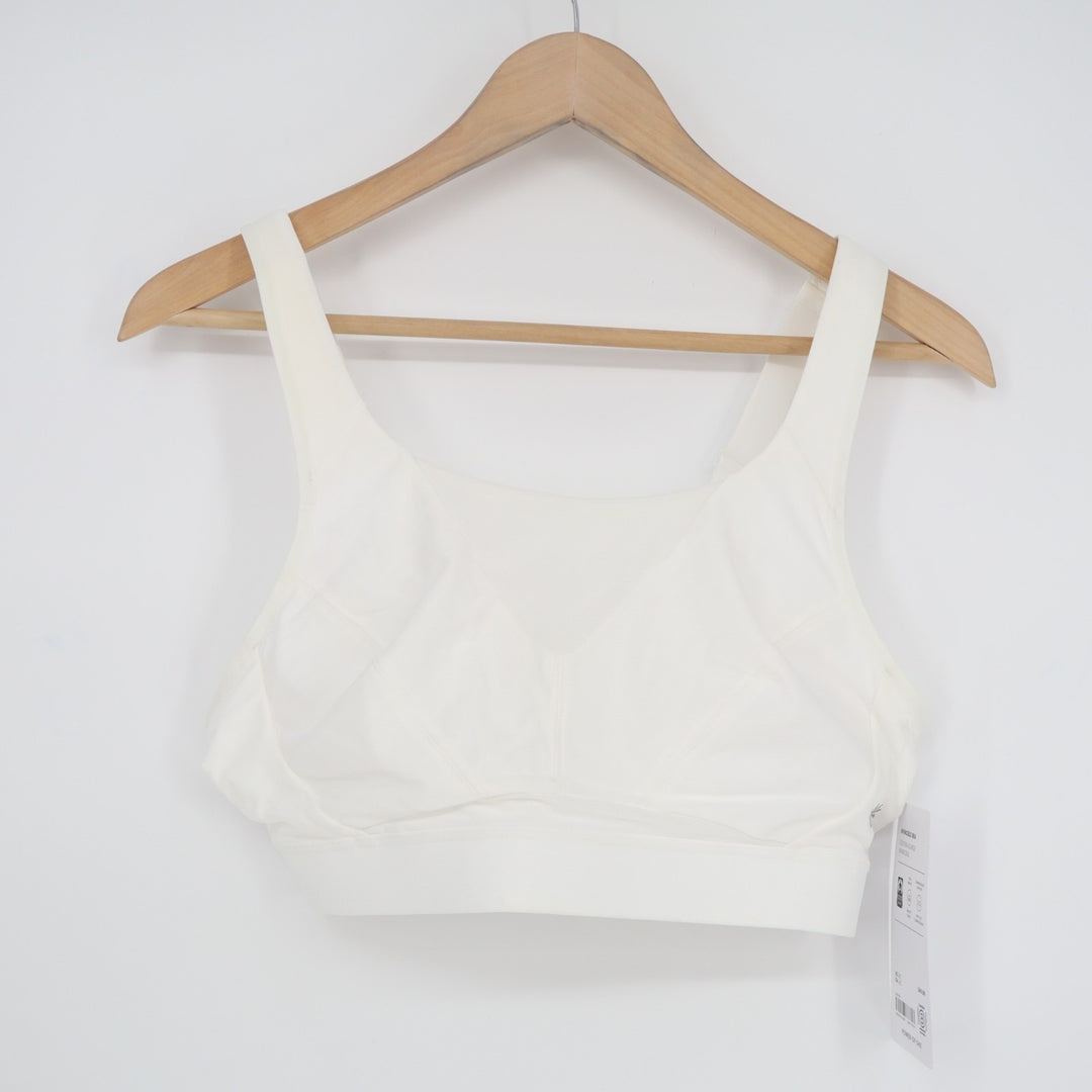 Athleta Invincible Sports Bra Womens 36C White Round Neck Wide Strap Wireless