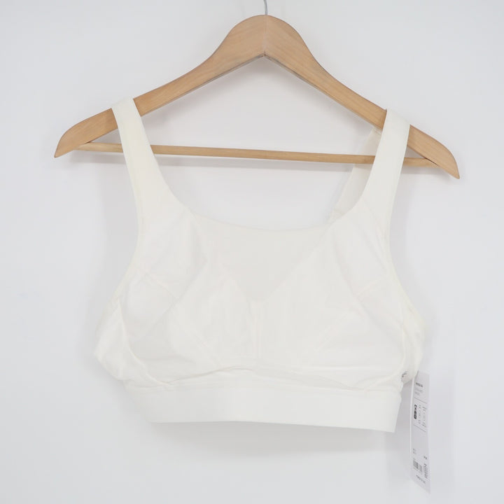 Athleta Invincible Sports Bra Womens 36C White Round Neck Wide Strap Wireless