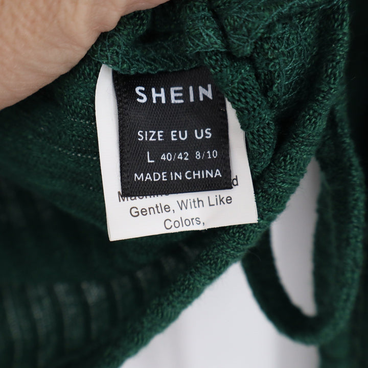 SHEIN Womens Dark Green Ribbed Long Sleeve Cinched Side Drawstring Top Size L