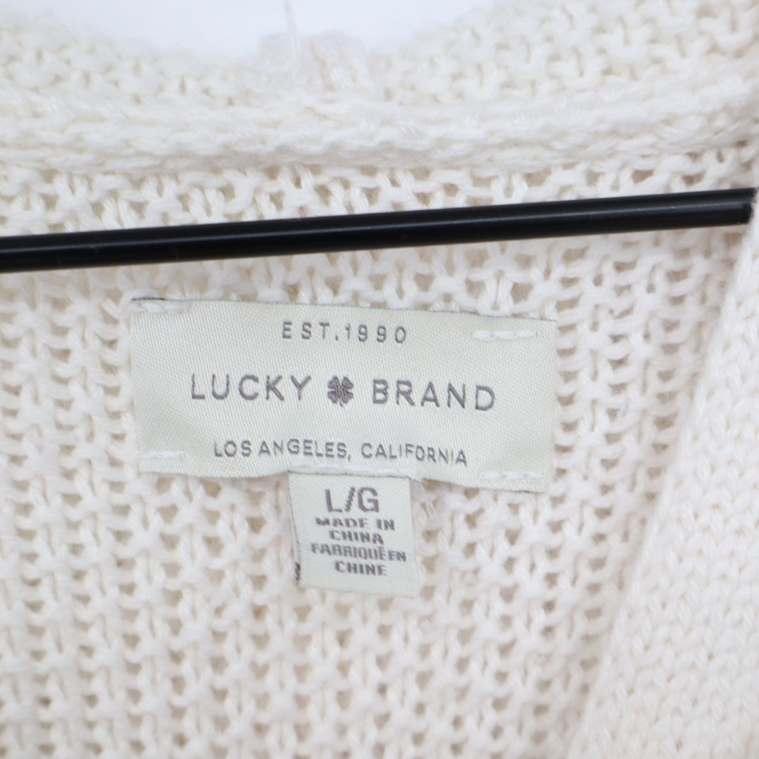 Lucky Brand Cream Knit Pullover Hoodie Sweater Cotton Blend Large KLC4206