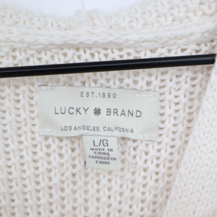 Lucky Brand Cream Knit Pullover Hoodie Sweater Cotton Blend Large KLC4206