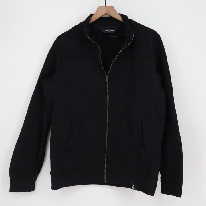 American Giant Jacket Mens Medium Black Cotton Pockets Full Zip Logo Ribbed Hem