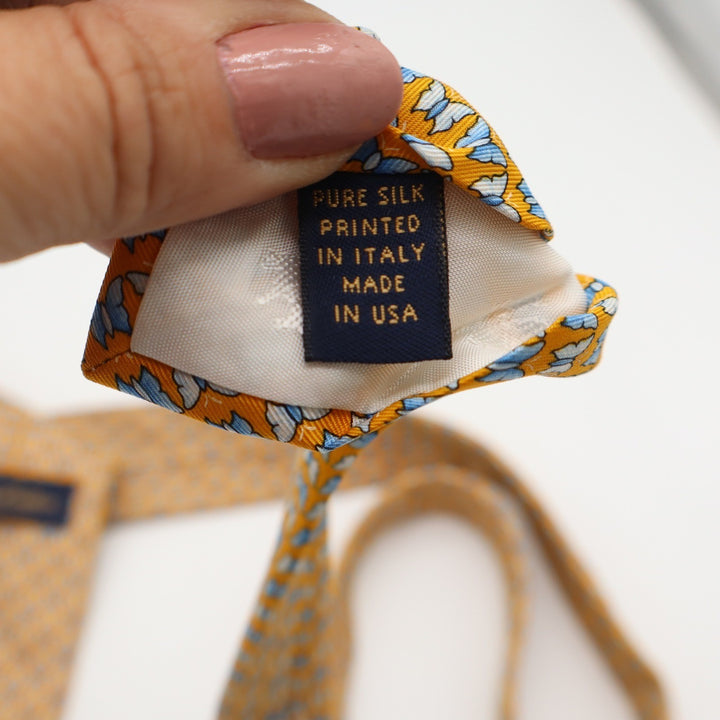 Brooks Brothers Mens Yellow Butterfly Silk Tie Stain Resistant Made in USA Italy