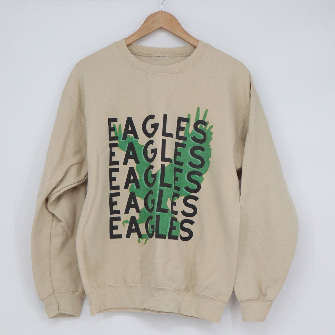Tan Eagles Graphic Crewneck Sweatshirt Beige Pullover Sports Streetwear Large