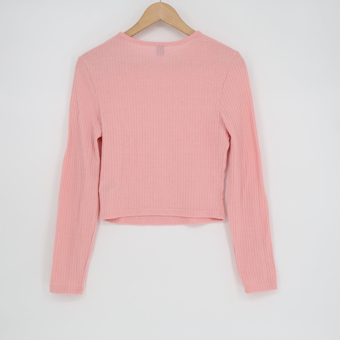 Shein Essnce Crop Sweater Womens Large Baby Pink Stretch Rib Knit Long Sleeve