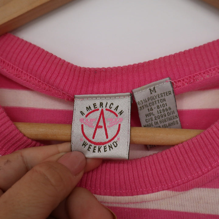 American Weekend Vintage Striped Pocket T-Shirt Pink White Mens Medium