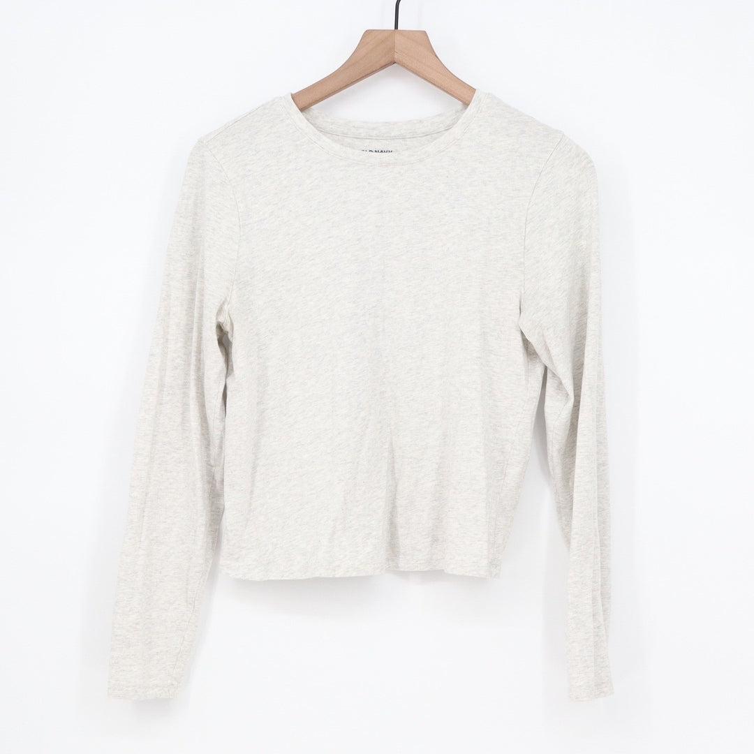 Old Navy Bestee Womens Large L Heathered Oatmeal Long Sleeve Crewneck Tee Shirt