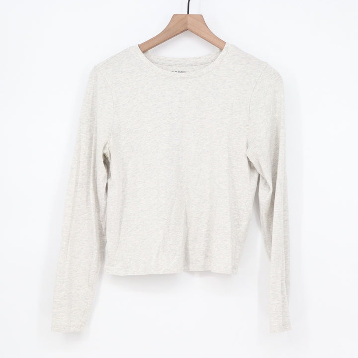 Old Navy Bestee Womens Large L Heathered Oatmeal Long Sleeve Crewneck Tee Shirt