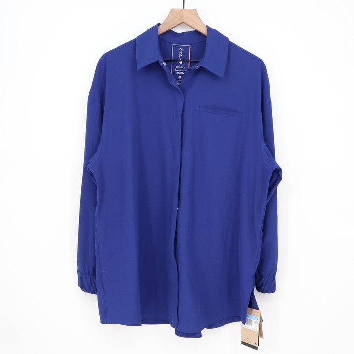 Nike 24.7 Dri-FIT Womens Oversized Long Sleeve Button Up Shirt Blue L