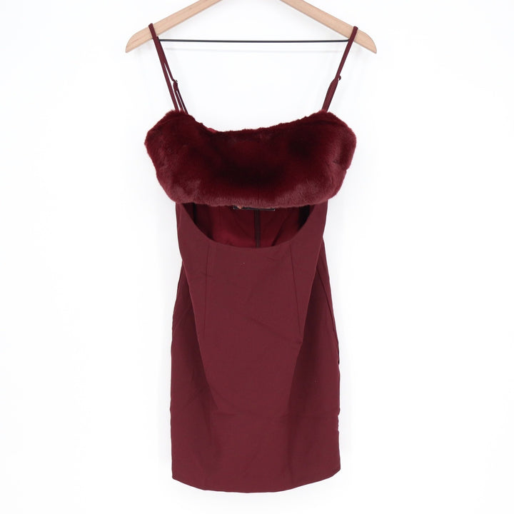 Naked Wardrobe Maroon Faux Fur Trim Mini Dress Bodycon Size L