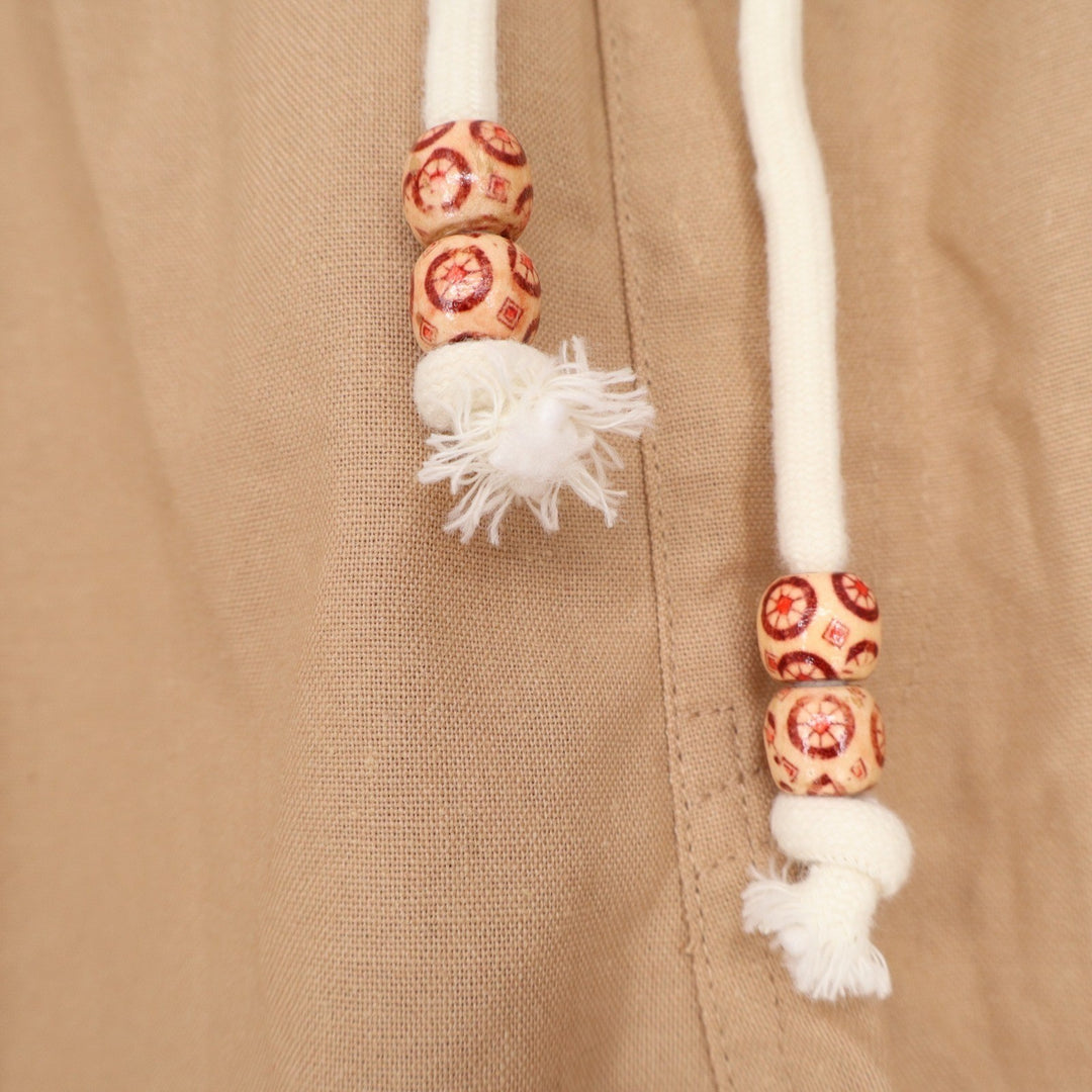 Tan Cotton Linen Blend Drawstring Shorts Mens 3XL Beaded Pull On