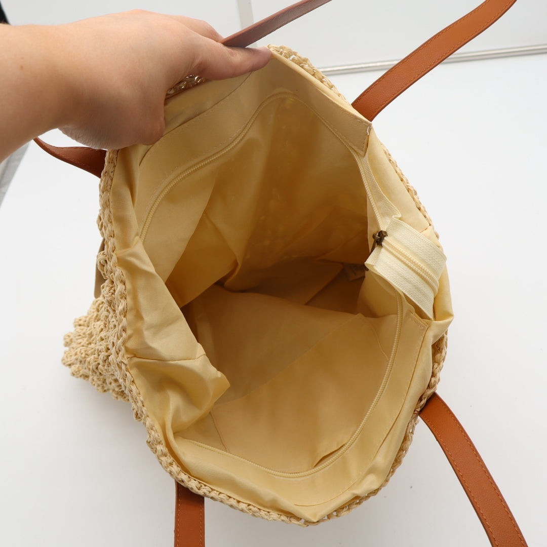 8OR 8 Other Reason Womens Handbag Beige Straw Crochet Double Handle Tote Bag