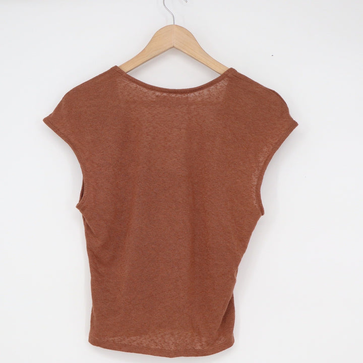 Urban Outfitters Rust Brown Front Tie V-Neck Cap Sleeve Knit Top Large