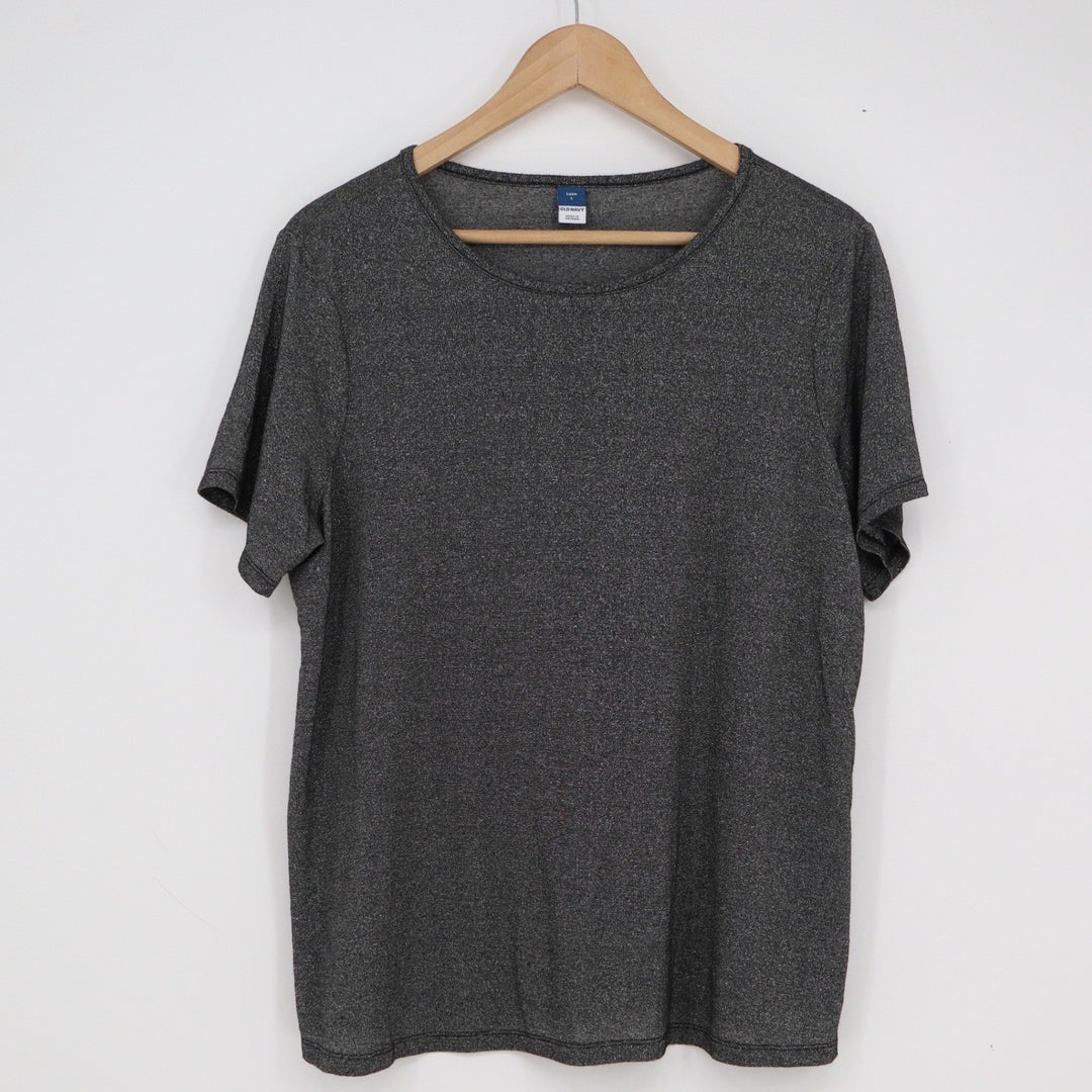 Old Navy Luxe Womens Large Dark Gray Metallic Short Sleeve Scoop Neck Tee