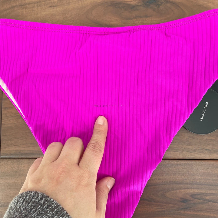 Lulus Ribbed High Waisted Bikini Bottoms Fuchsia Pink Size M