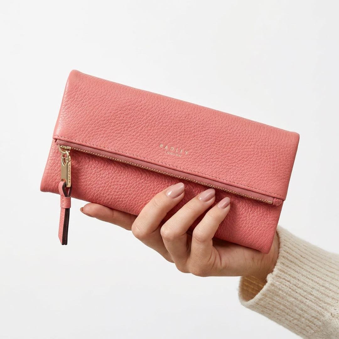 Radley London Medium Pink Pebbled Leather Flapover Matinee Wallet