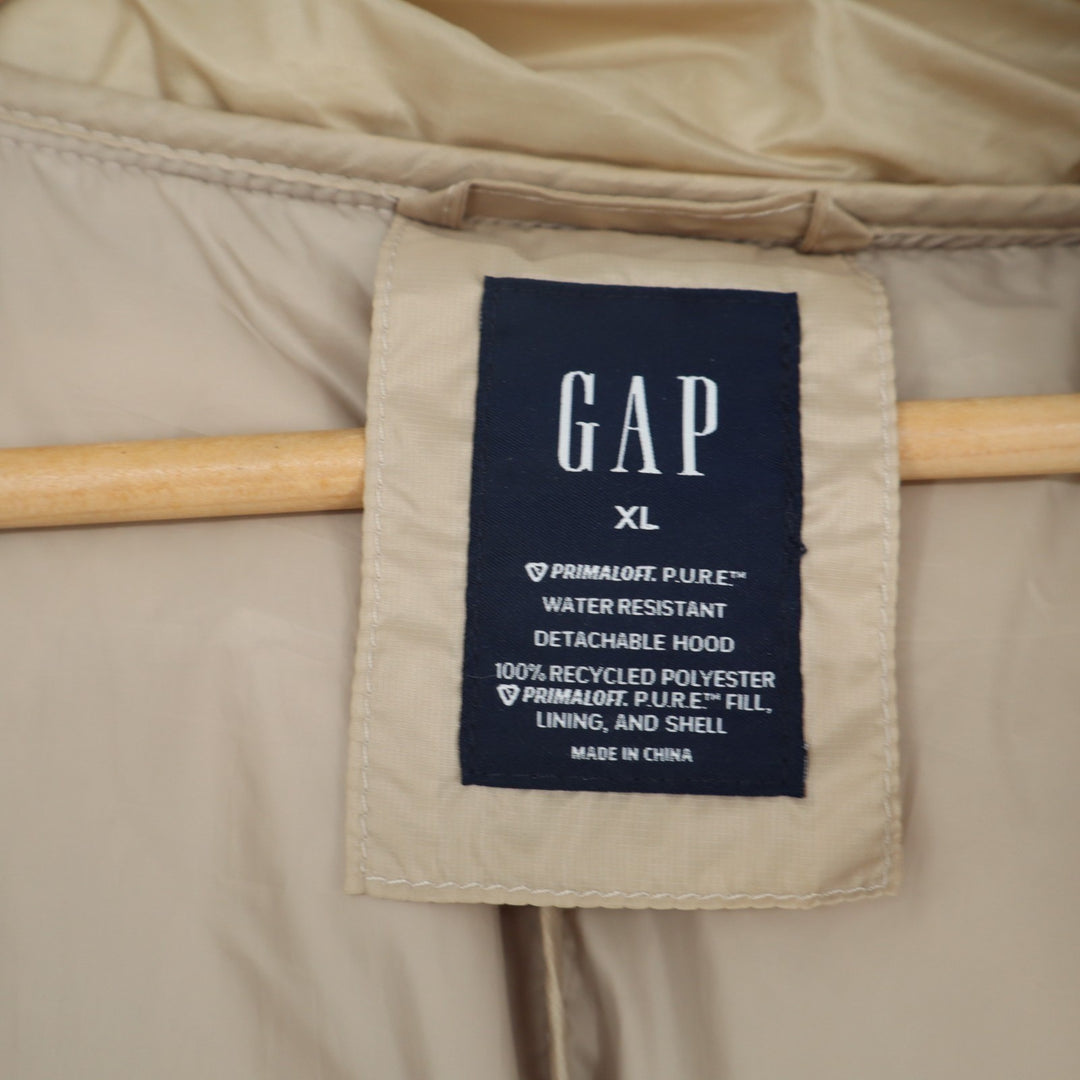 GAP Puffer Coat Womens XL Beige Full Zip Pockets Hooded Thumb Hole Long Sleeve