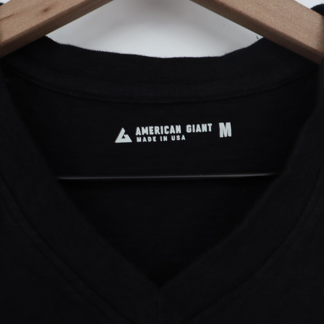 American Giant Mens V Neck T Shirt Black Size Medium Made in USA Cotton