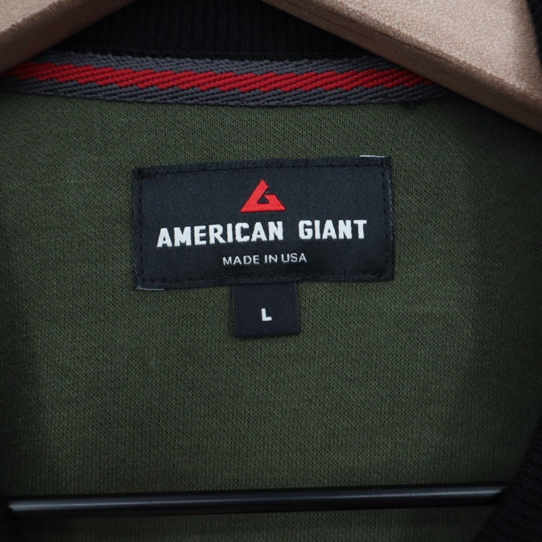 American Giant French Rib T-Shirt Mens L Olive Black Colorblock Raglan Sleeve