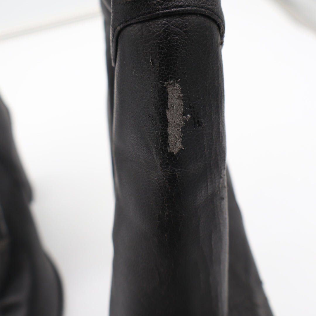 Black Faux Leather Mid-Calf Block Heel Boots Round Toe Size 9 Slouchy Pull On