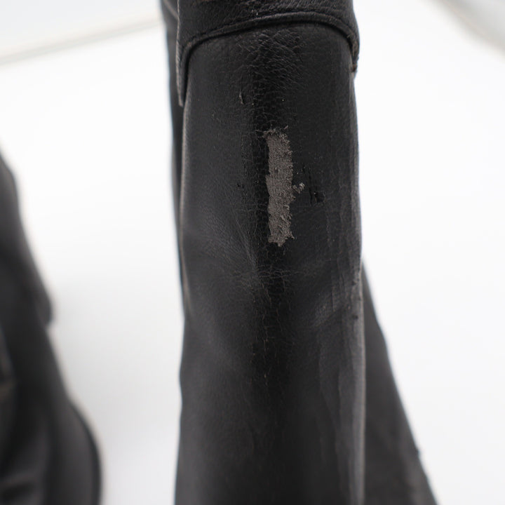 Black Faux Leather Mid-Calf Block Heel Boots Round Toe Size 9 Slouchy Pull On