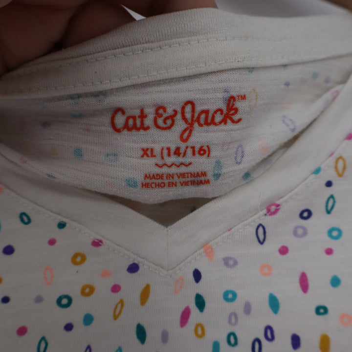 Cat & Jack Girls XL 14/16 White Multi Color Confetti V-Neck Long Sleeve T-Shirt