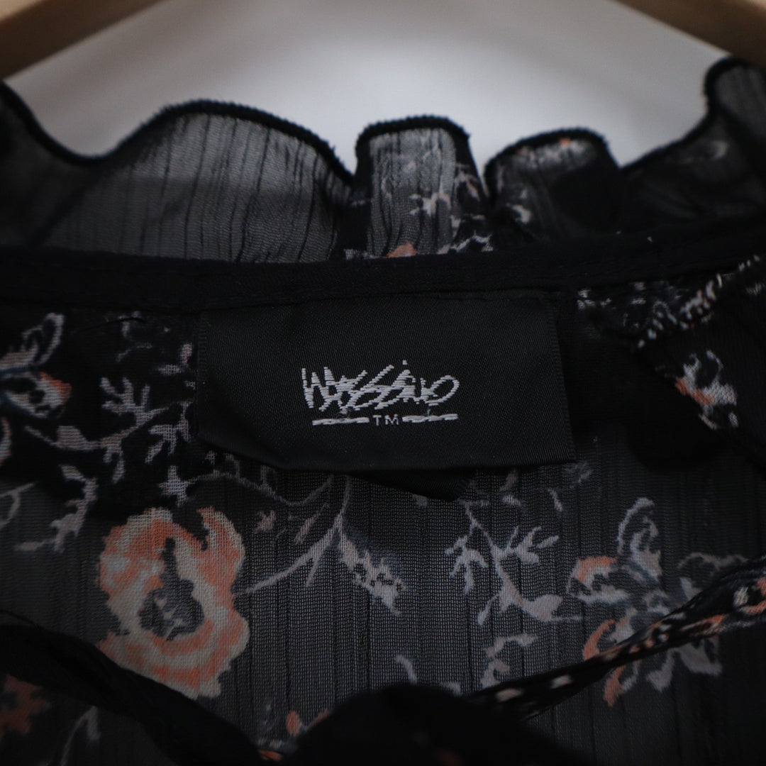Mossimo Black Floral Sheer Ruffle Neck Tie Front Sleeveless Blouse XS