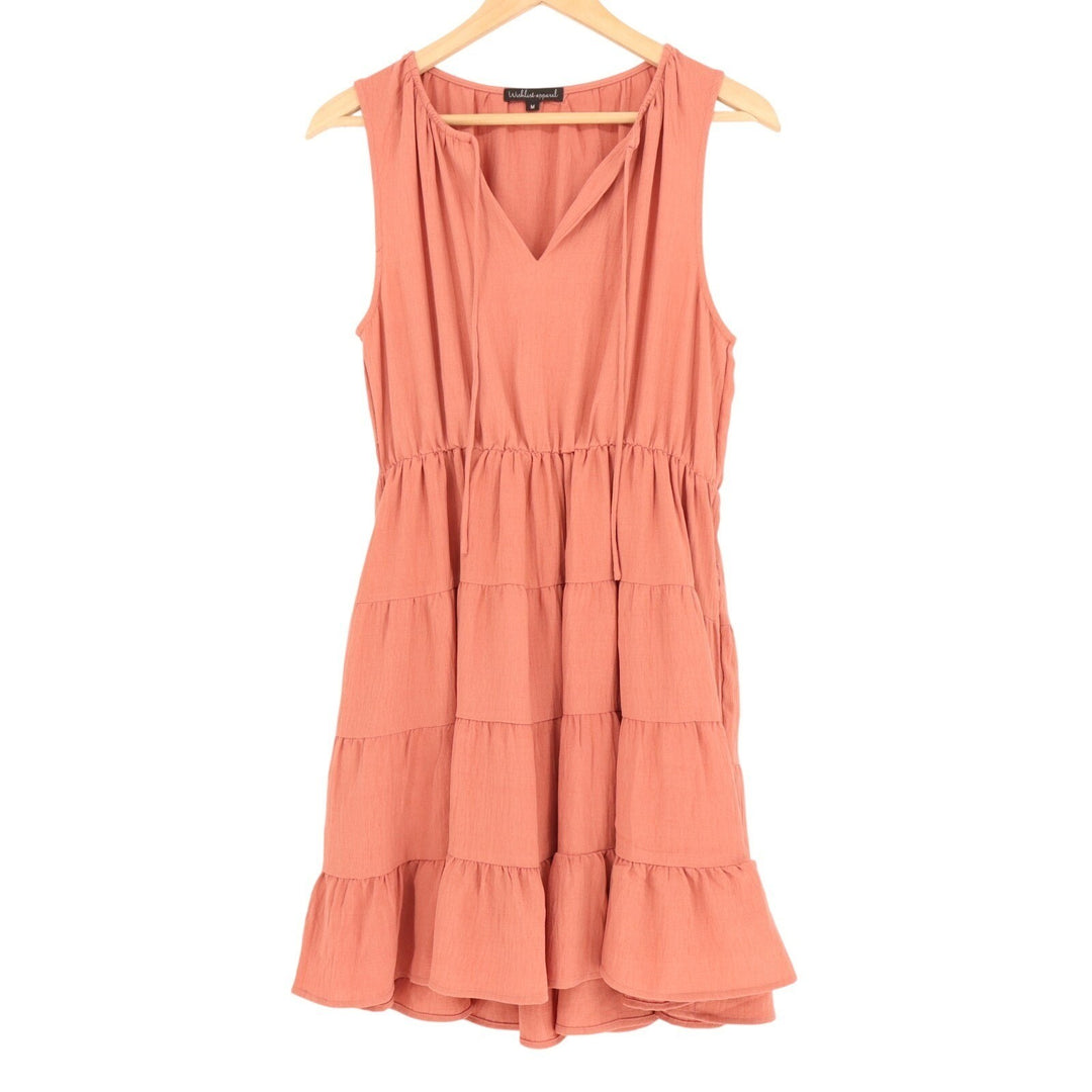 Wishlist Apparel Mini Dress Womens Medium Peach Pleated Tie Neck Sleeveless