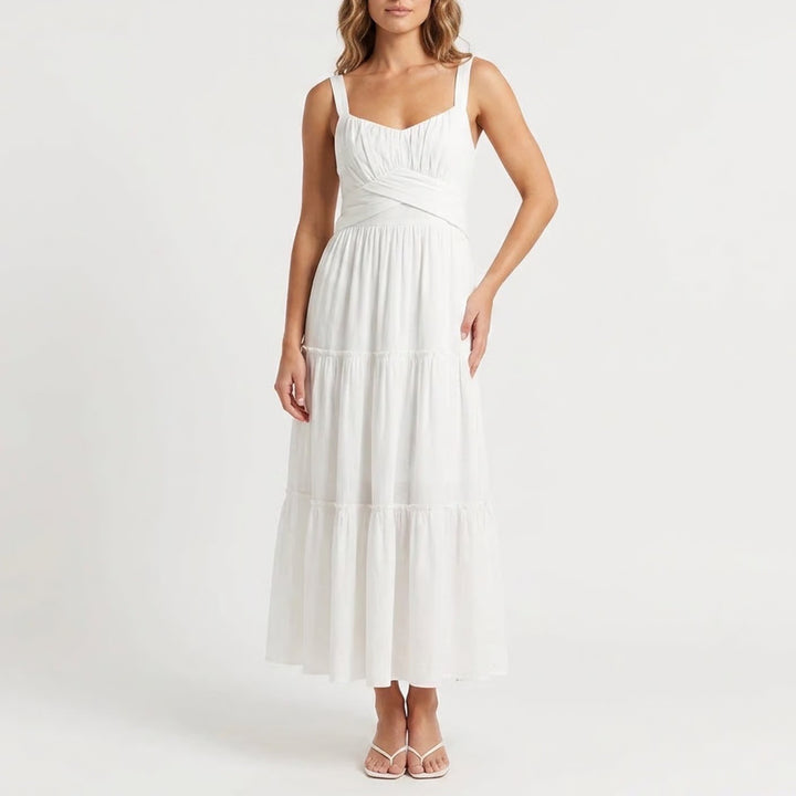 Trixxi Francescas White Tiered Maxi Dress Tie Strap Sweetheart 26DZ937HWI Mens L