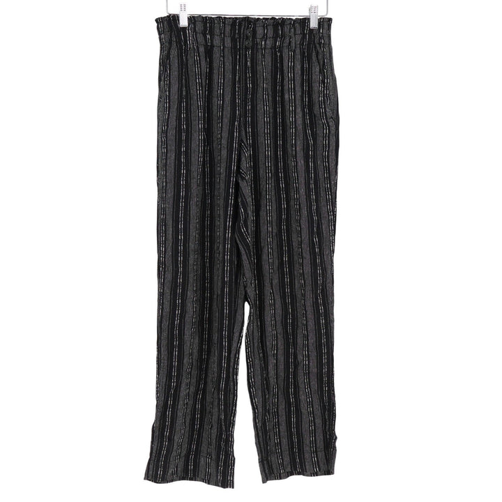 Briggs Womens Black White Striped Linen Blend Elastic Waist Straight Pants M