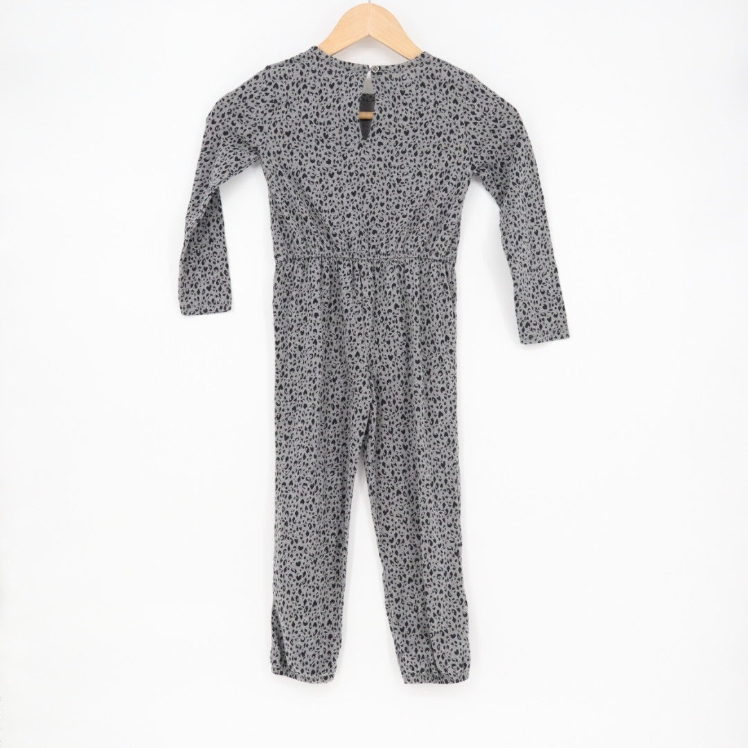 Gap One Piece Romper Toddler 5T Gray Black Cotton Leopard Print Tapered Leg