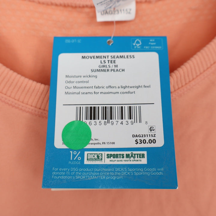 DSG Girls Movement Seamless Long Sleeve Tee Summer Peach Orange Size M 10-12