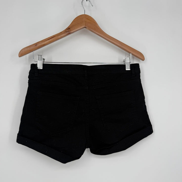 H&M Black Denim High Rise Cuffed Shorts Size 6