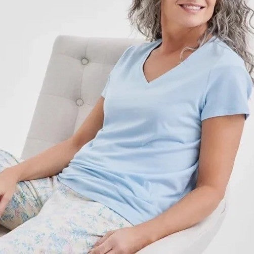 Charter Club Intimates Sleepwear Top Womens L Dolphin Blue V-Neck Short Sleeve