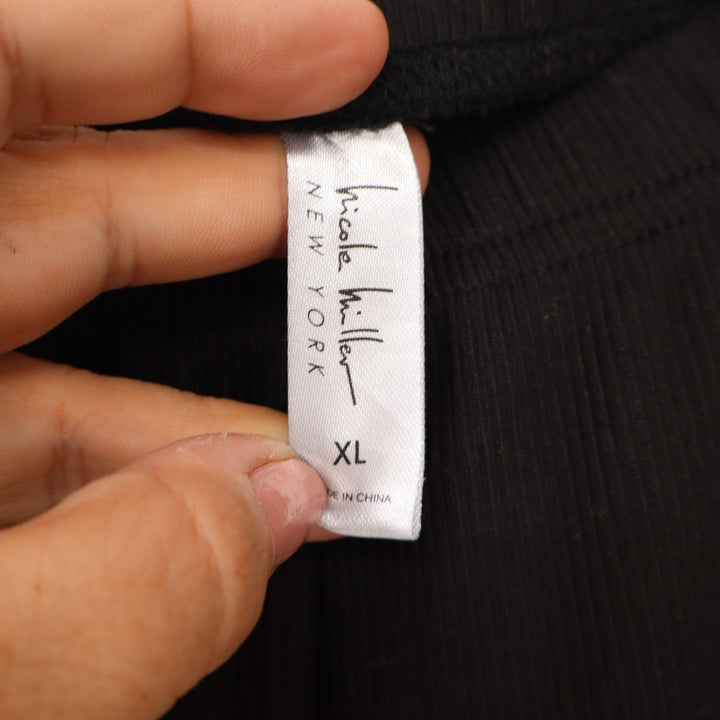 Nicole Miller New York Black Ribbed Pajama Pants XL White Piping Trim
