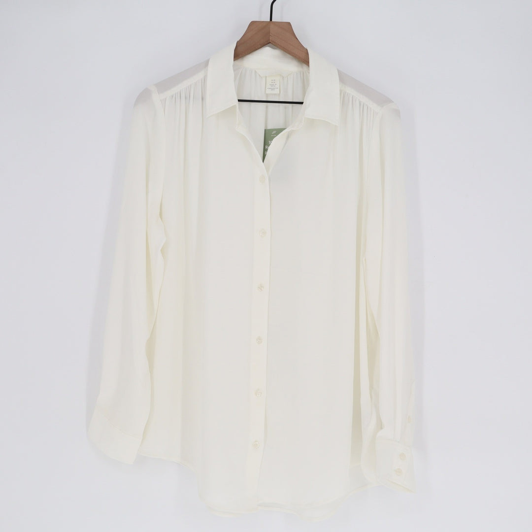 H&M Womens Cream Recycled Polyester Button Down Blouse Long Sleeve Size M