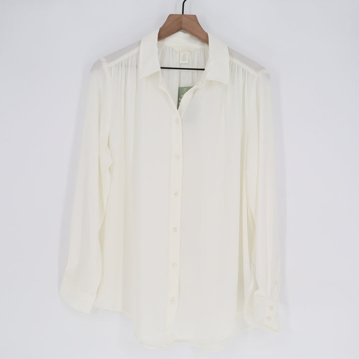 H&M Womens Cream Recycled Polyester Button Down Blouse Long Sleeve Size M