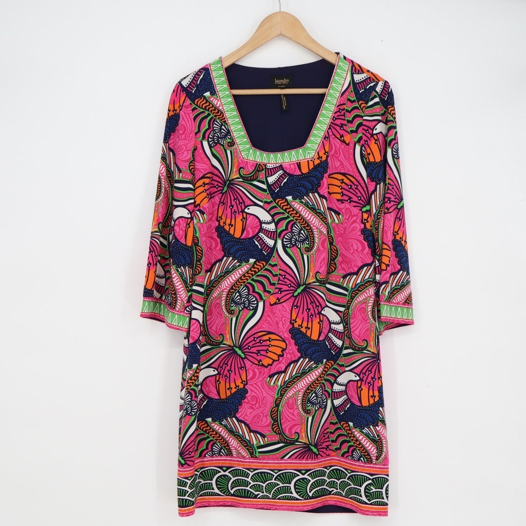 Laundry by Shelli Segal Pink Butterfly Print Square Neck Shift Dress Size 6