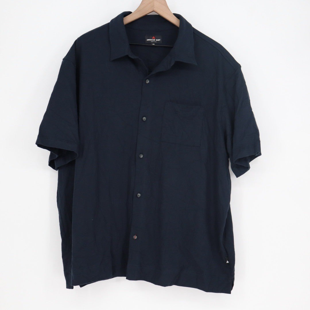 AMERICAN GIANT Mens Navy Blue Short Sleeve Button Up Shirt Size 2XL Made in USA