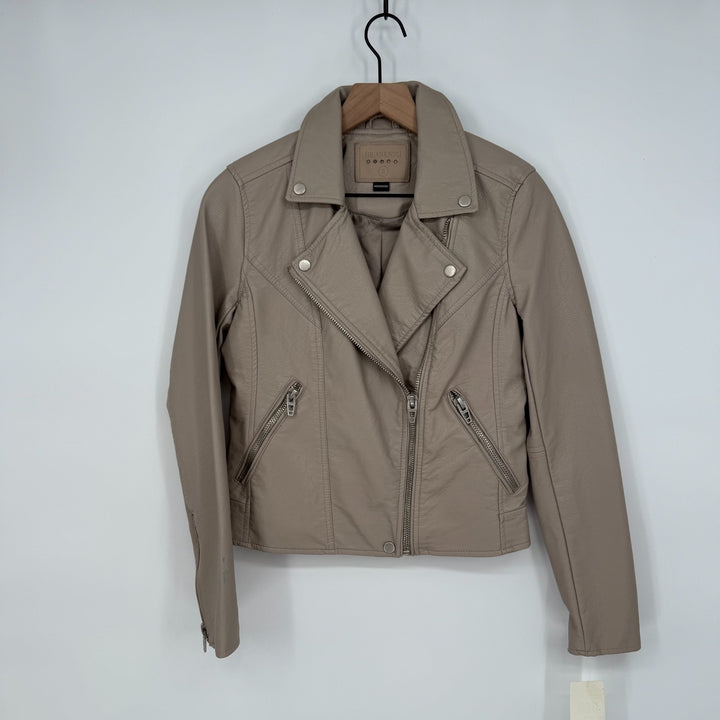 Blank Nyc Life Changer Moto Jacket Womens Small Beige Leather Asymmetrical Zip