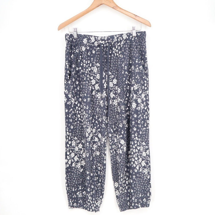 Pajama Pants Womens Medium Navy Floral Mid Rise Drawstring Waist Slash Pockets