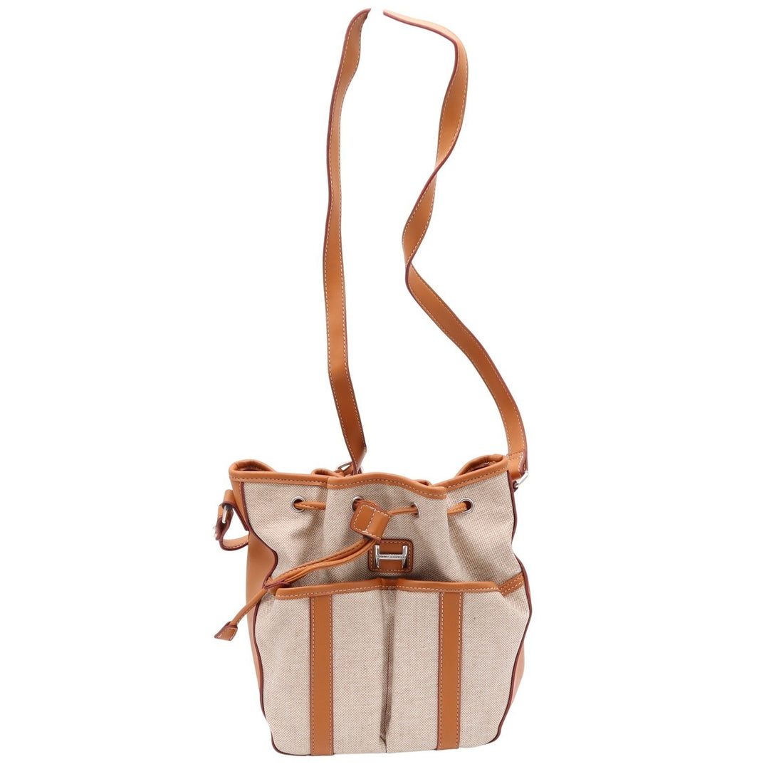 Tommy Hilfiger Bucket Bag Womens Medium Drawstring Beige Tan Canvas Excellent