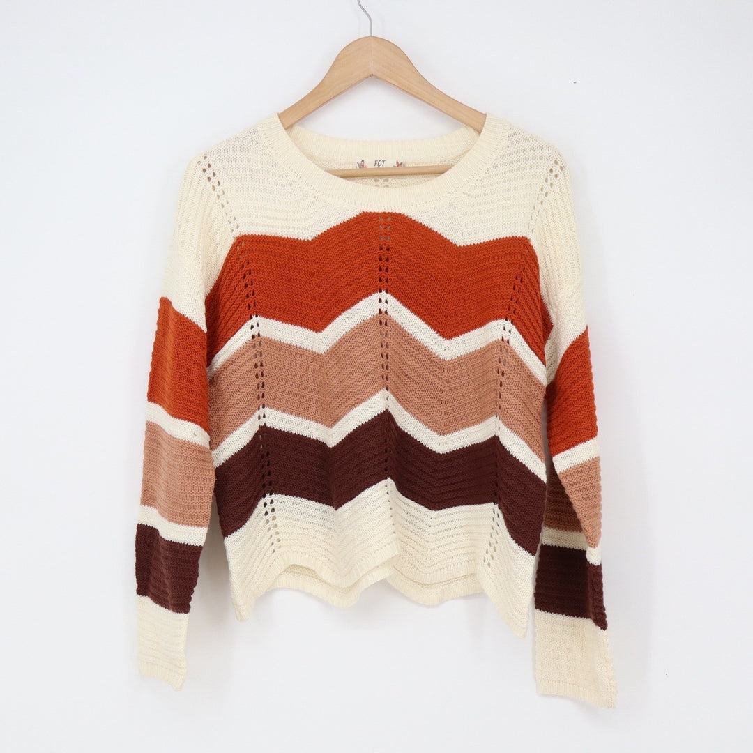 FCT Sweater Womens XL Multi Chevron Stripe Pointelle Knit Excellent