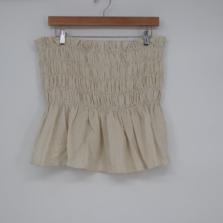 Tan White Striped Smocked Peplum Tube Top and Shorts Set XL
